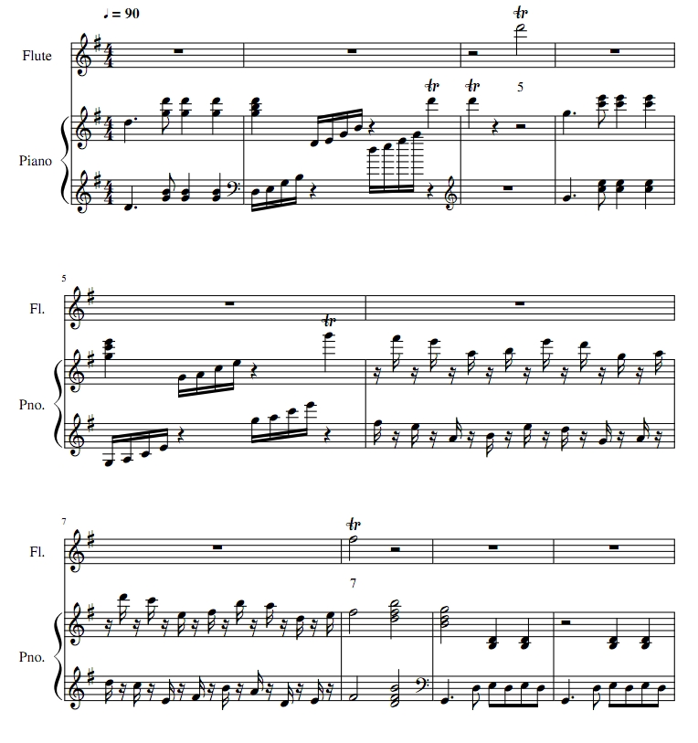 彩云追月 长笛钢琴 总分谱 有试听