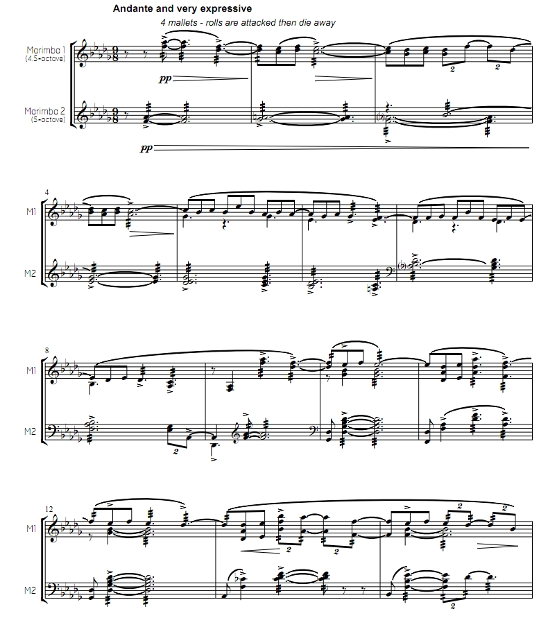 德彪西 月光 中-高级 莱斯厄版 马林巴二重奏总谱 有试听