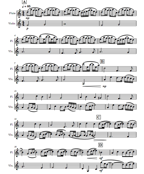 春天来了 长笛小提琴 总分谱 有试听