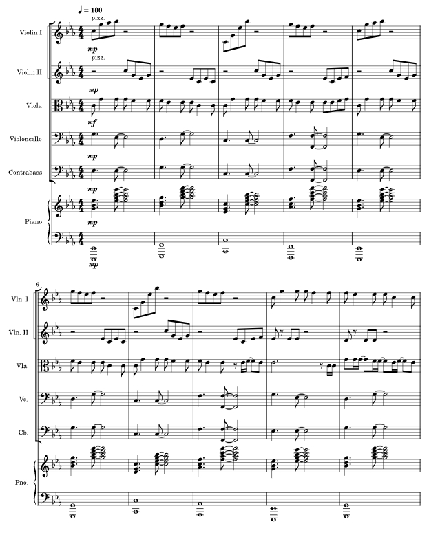 春日  弦乐五重奏+钢琴 总谱+分谱 有试听