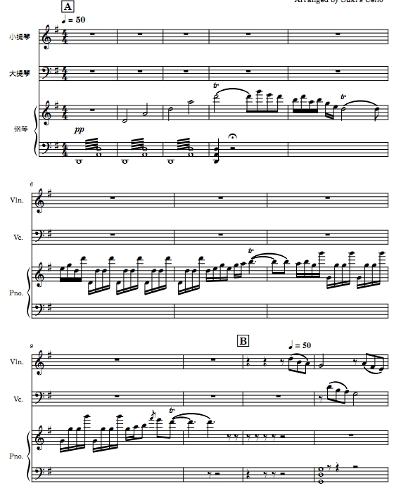 梁祝三重奏 小提琴大提琴钢琴 总谱+分谱 有试听