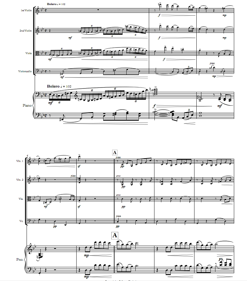 爱的故事 弦乐四重奏+钢琴 总谱+分谱 有试听