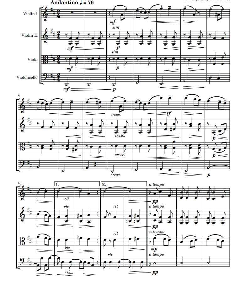 爱的礼赞  弦乐四重奏 总分谱 有试听