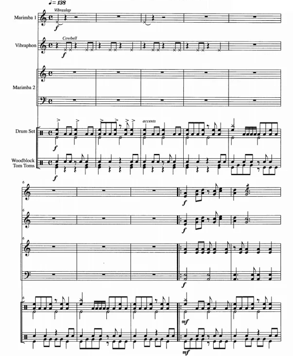 竹叶 中级 马林巴等 打击乐五重奏总谱+分谱 有试听