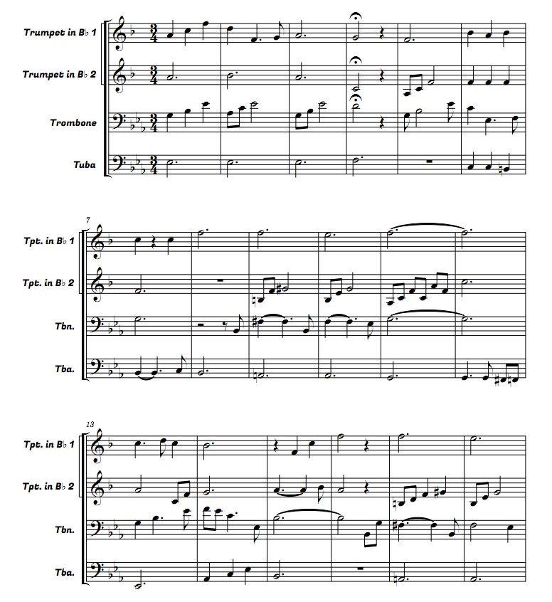 美丽的爱尔兰人组曲  铜管四重奏 总谱+分谱 有试听