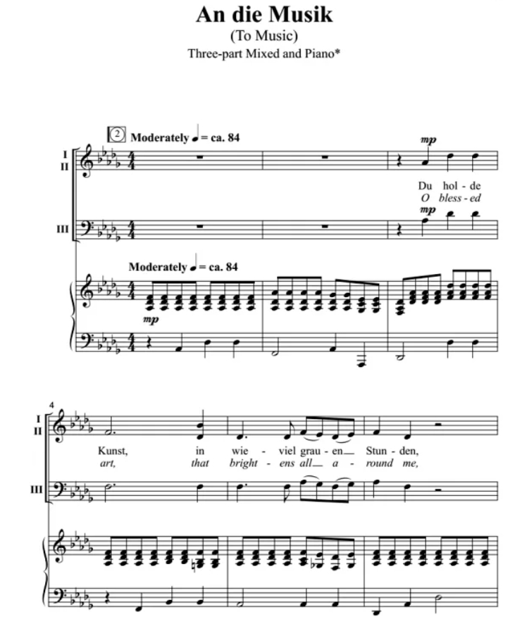商品为SAB 三声部合唱线谱 舒伯特 致音乐 An Die Musik 爱德华兹版 混声合唱谱 有试听