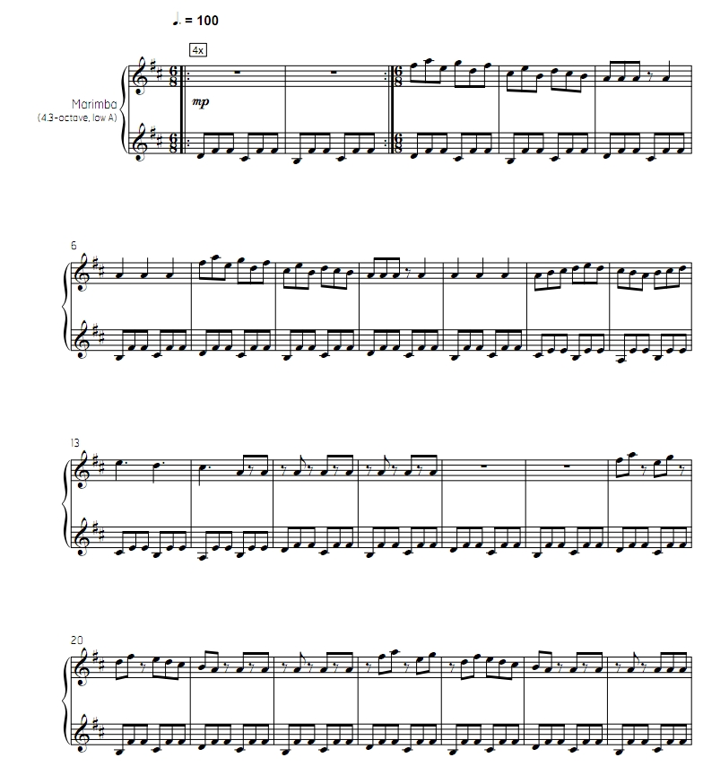 蜂鸟 史密斯 中级 四槌 独奏 马林巴谱 有试听