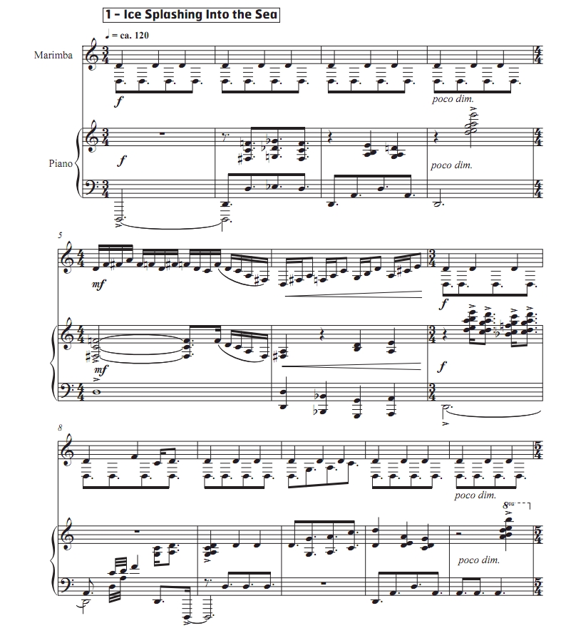 观看冰川融解  费尔德曼 马林巴+钢琴 总谱 有试听