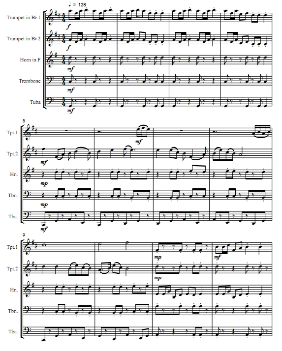 路边的野花不要采 铜管五重奏 总谱+分谱 有试听