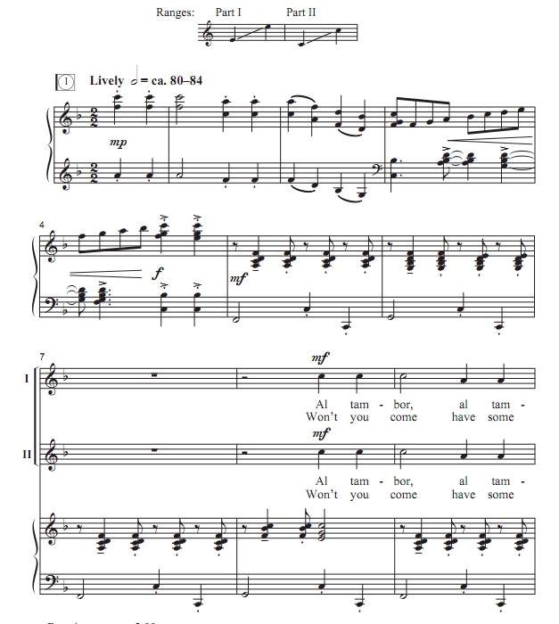 商品为SA 二声部合唱线谱 Al Tambor 巴拿马民歌 约翰逊版 童声女声合唱谱 有试听