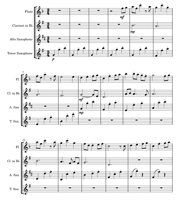 Always With Me 长笛单簧管萨克斯四重奏 总谱+分谱 有试听