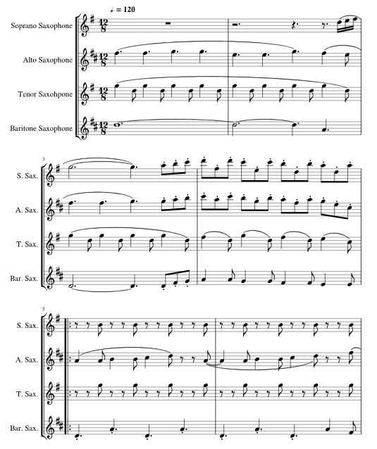 哆啦A梦片头曲 SATB萨克斯四重奏 总谱+分谱 有试听