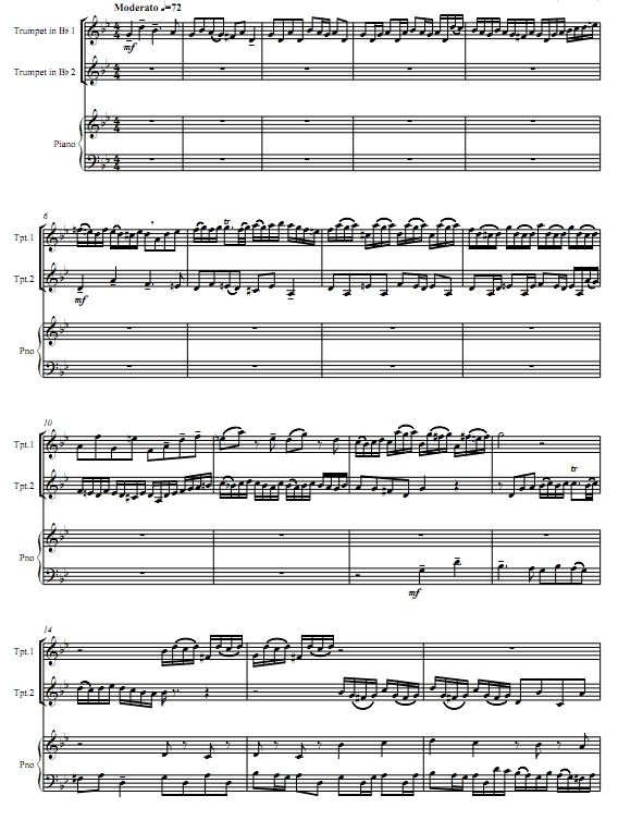 G小调小赋格曲 巴赫 小号二重奏与钢琴 总谱+分谱 有试听