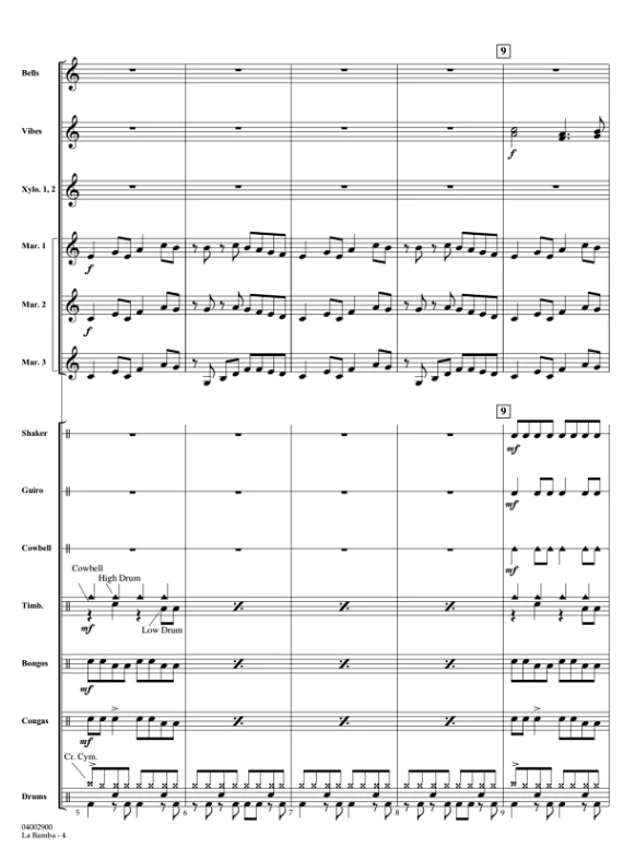 La Bamba 中级 唐斯版 打击乐重奏 总谱+分谱 有试听