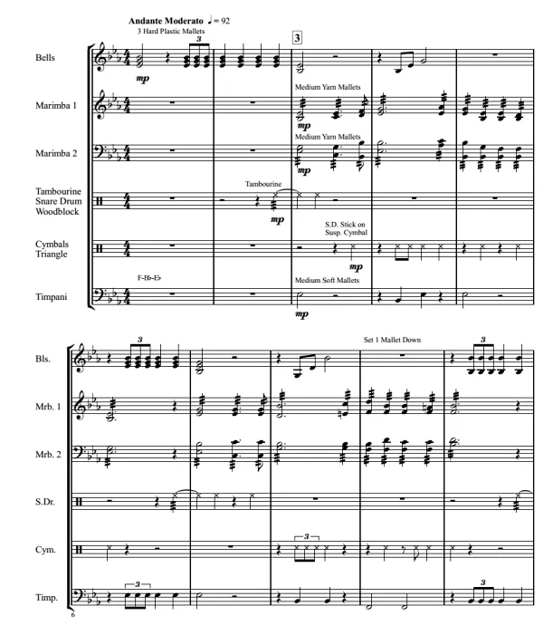 万代之神 中级 曼迪森版 马林巴定音鼓等 打击乐六重奏 总谱+分谱 有试听