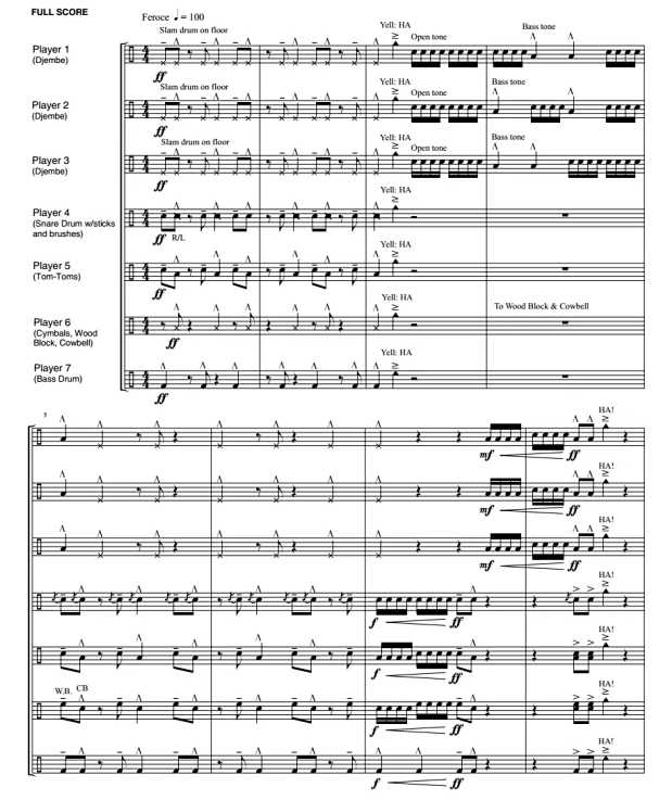 三层节奏蛋糕 中级 打击乐七重奏总谱+分谱 有试听