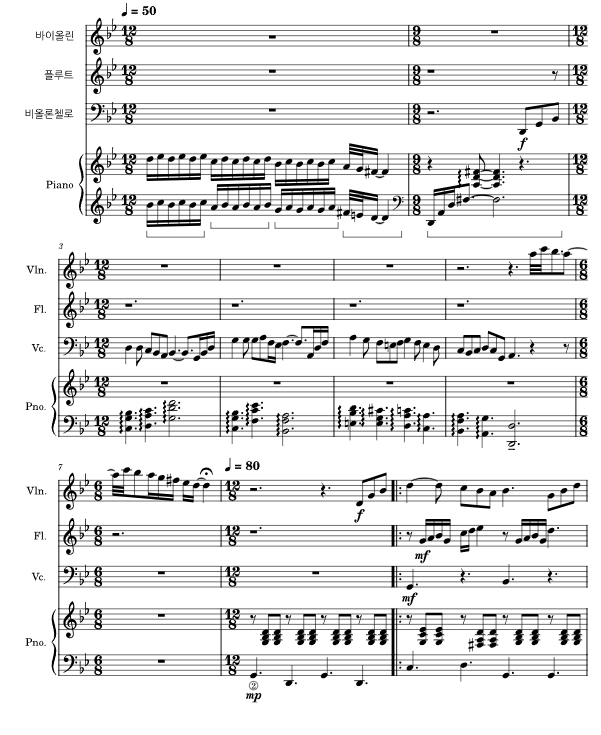 人生的旋转木马 小提琴长笛大提琴钢琴 总谱+分谱 有试听