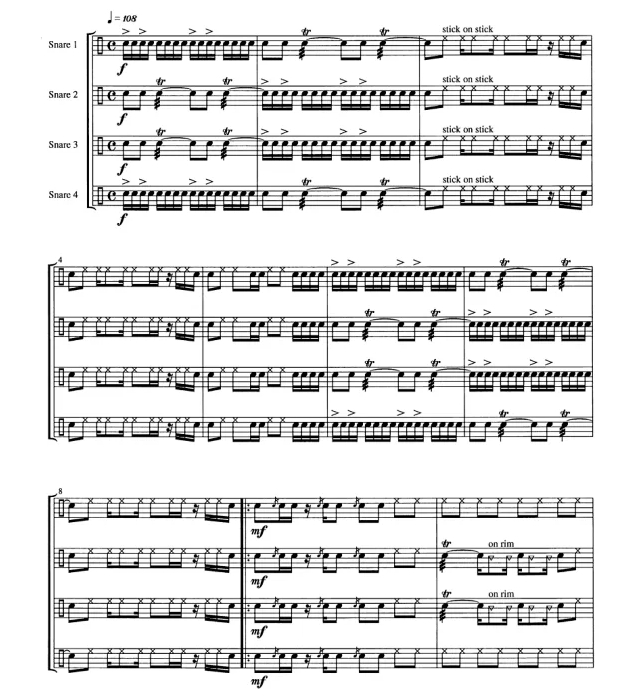 内圈赛手 科佩斯基 中级 小军鼓四重奏总谱+分谱 有试听