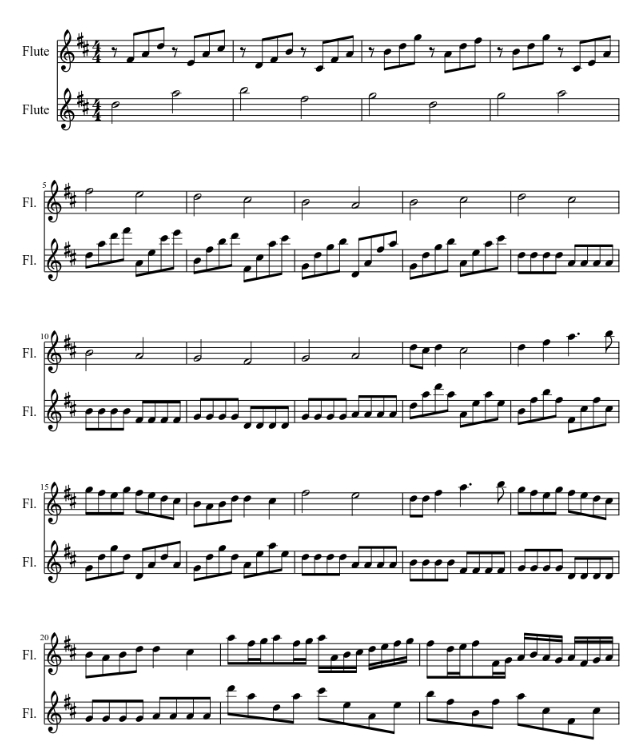 卡农D调 长笛二重奏 总谱+分谱 有试听