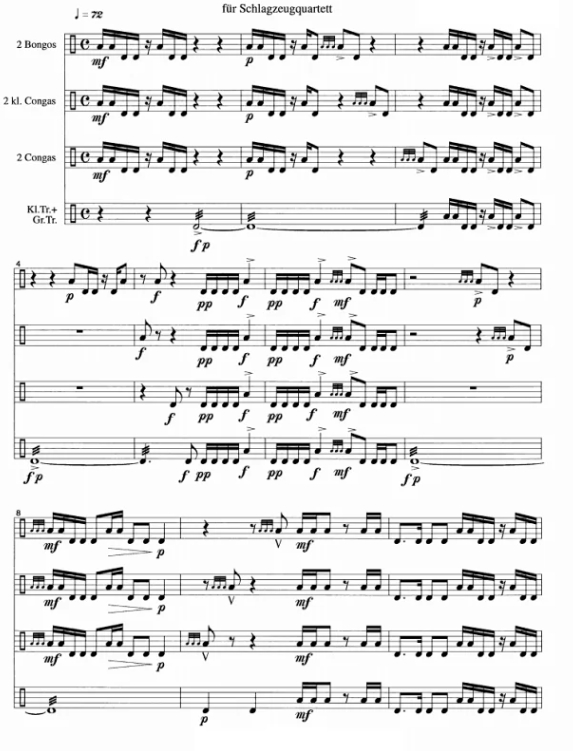 卡拉勒斯   科佩斯基版 中级 小手鼓等 打击乐四重奏总谱+分谱 有试听