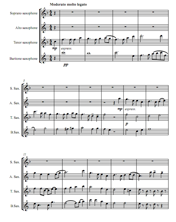 友谊地久天长 STAB萨克斯四重奏 总谱+分谱 有试听