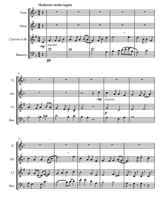 友谊地久天长 木管四重奏 总谱+分谱 有试听