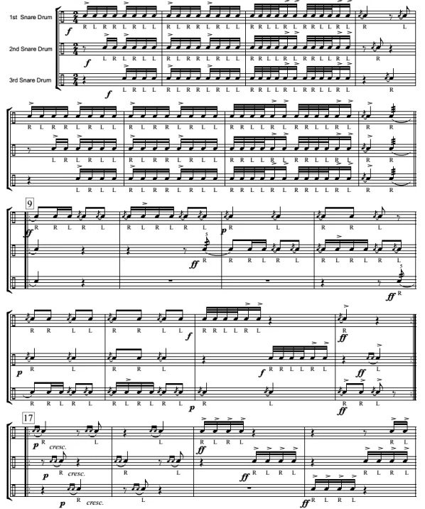 地球引力 G-Force 中级 小军鼓三重奏总谱+分谱 有试听