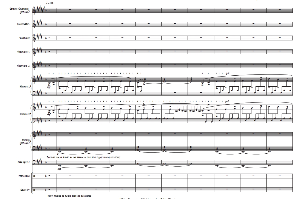 大国度  约翰内森版 中-高级 打击乐十重奏总谱 有试听