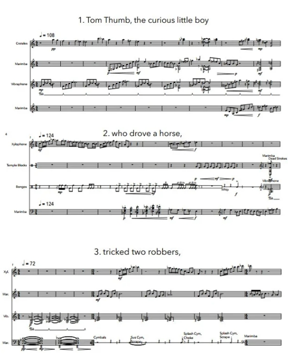 大拇指汤姆组曲 高级 打击乐四重奏总谱+分谱 有试听
