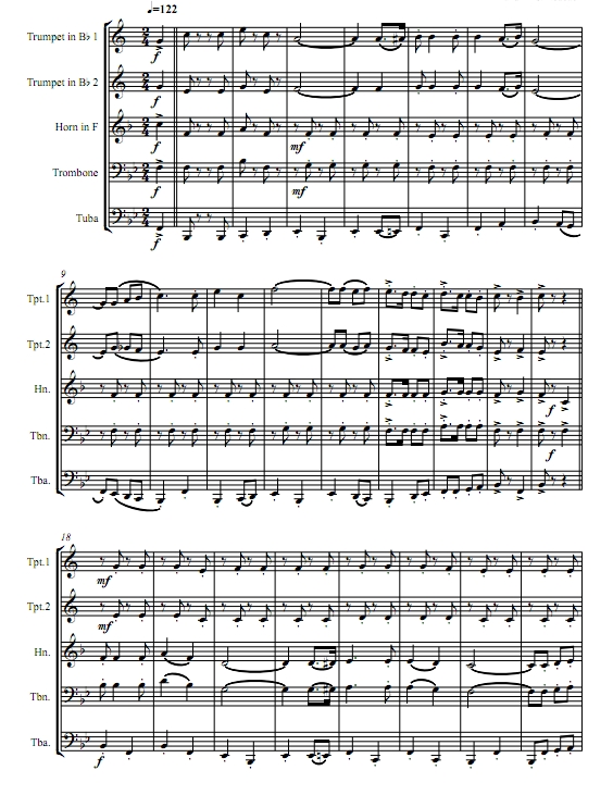 天堂里没有啤酒波尔卡 4级 铜管五重奏总谱+分谱 有试听