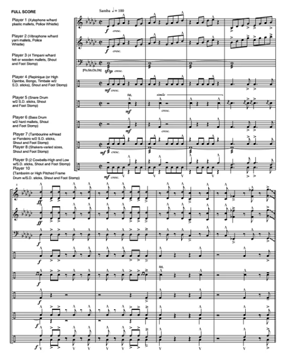 巴突克舞蓝调 中级 打击乐十重奏总谱+分谱 有试听