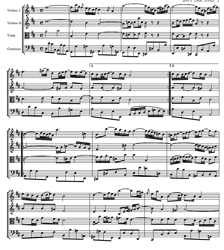 巴赫 G弦上的咏叹调 弦乐四重奏 总分谱 有试听