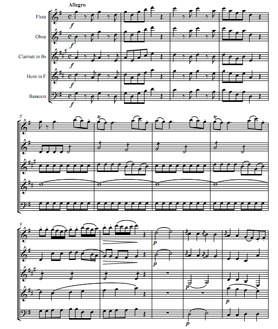 弦乐小夜曲 K525莫扎特 木管五重奏 总谱+分谱 有试听