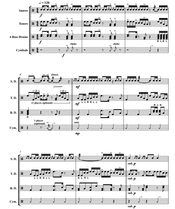 德拉姆 鼓乐节奏练习曲 中级 行进打击乐重奏总谱+分谱 有试听