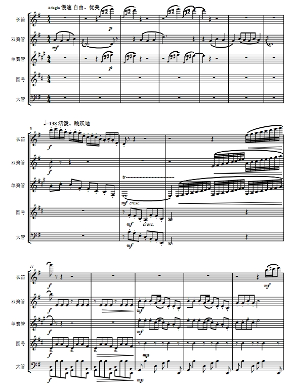 快乐的女战士 红色娘子军选段 木管五重奏总谱+分谱  有试听