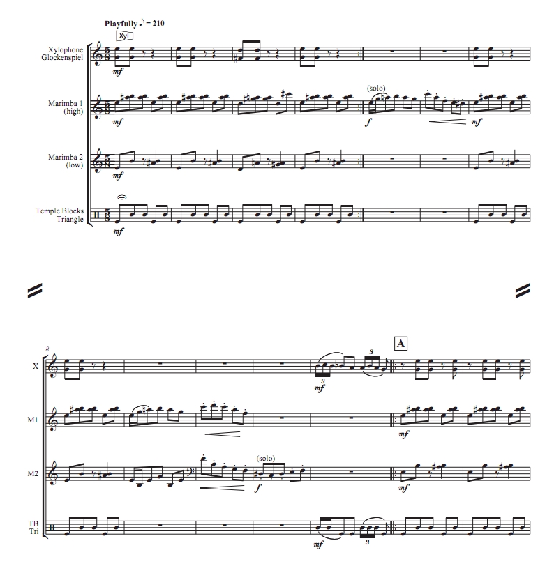 怪鸭子  初级 打击乐四重奏总谱 有试听