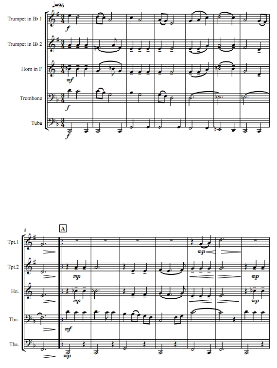 想亲亲 铜管五重奏总谱+分谱 有试听