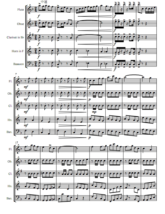 我为祖国献石油 木管五重奏 总谱+分谱 有试听