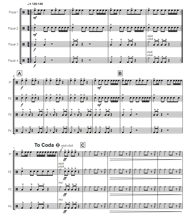 无用之物  初级 灵活版打击乐四重奏 总谱 有试听