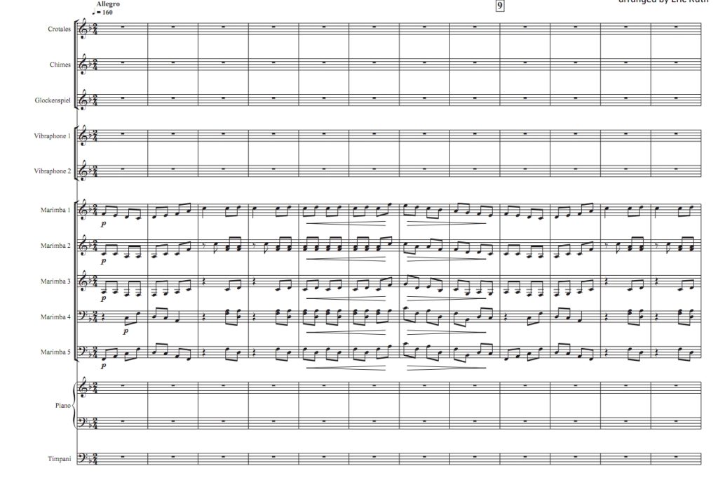 柴可夫斯基谐谑曲 中级 打击乐十二重奏总谱 有试听