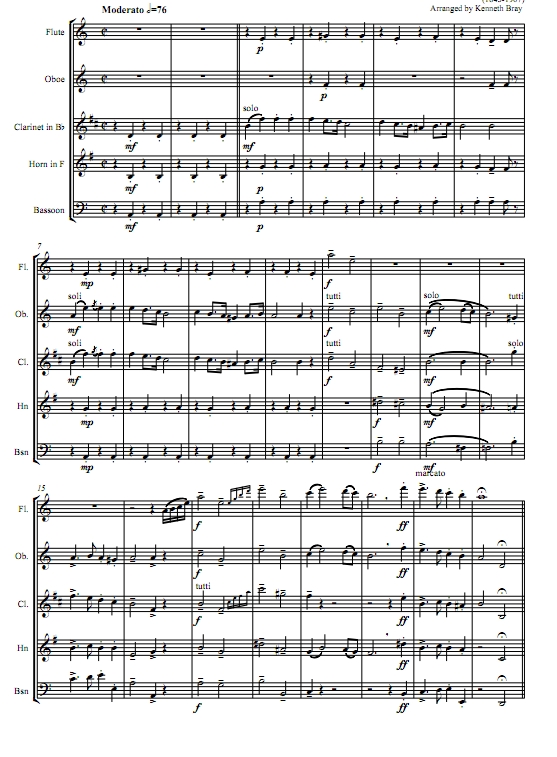 格里格 四首挪威舞曲 木管五重奏总谱+分谱 有试听