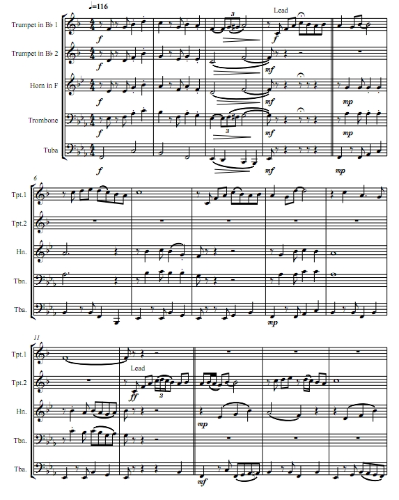 樱桃树下 4级 铜管五重奏总谱+分谱 有试听