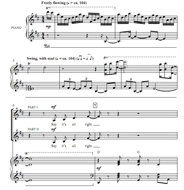 商品为SA 二声部合唱线谱 没关系 吉布森版 童声女声合唱谱 有试听