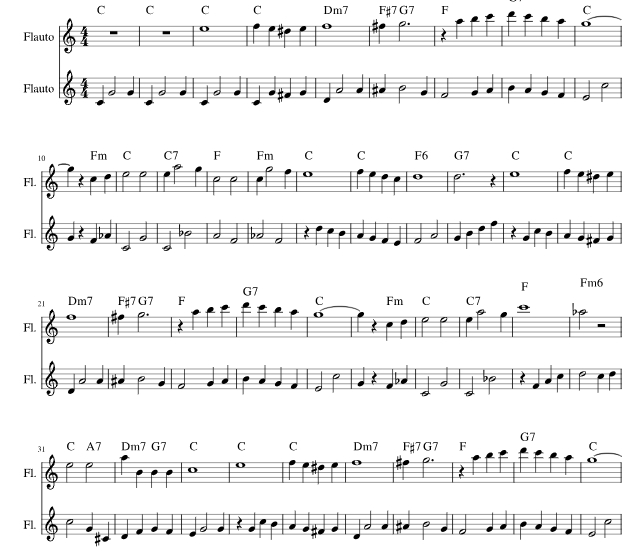 白色圣诞节 长笛二重奏 总分谱 有试听