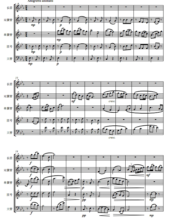 社员都是向阳花 谁不说俺家乡好歌曲联奏 木管五重奏总谱+分谱 有试听