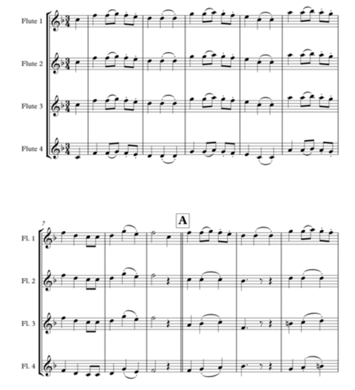 祝你圣诞快乐 长笛四重奏 总谱+分谱 有试听