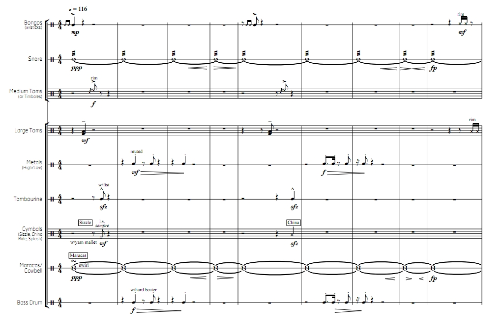 秘密 中级 邦戈鼓小军鼓等 打击乐九重奏总谱 有试听