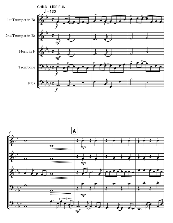 童年 铜管五重奏 总谱+分谱 有试听