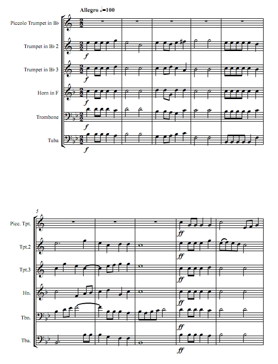 胜利的爱 铜管五重奏与3把小号 铜管五重奏总谱+分谱 有试听