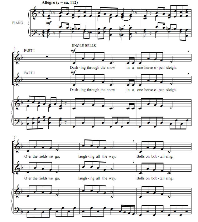 商品为SA 二声部合唱线谱 胡桃夹子铃儿响叮当  童声女声合唱谱 有试听